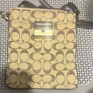 Coach Signature Beige and Brown Crossbody Bag